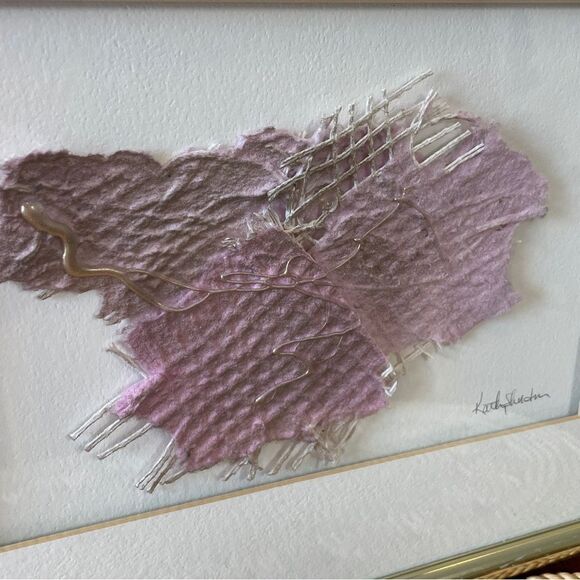 Artist Kathy Shelton Gold Framed Abstract 3D Art Piece Purple Pink Gold - Picture 3 of 16